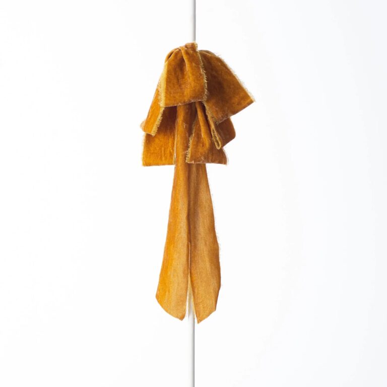 Golden Mustard Raw Edge Silk Velvet Velvet Lux Drape Loop Bow - Yellow