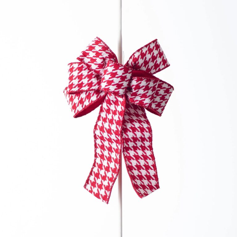 Red and White Wire - Lined Houndstooth Pattern Bendable Drape Loop Bow