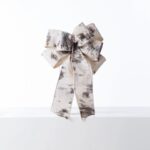 Close-up of blooms and berries on this Gray, Black and White Glittered Ribbon