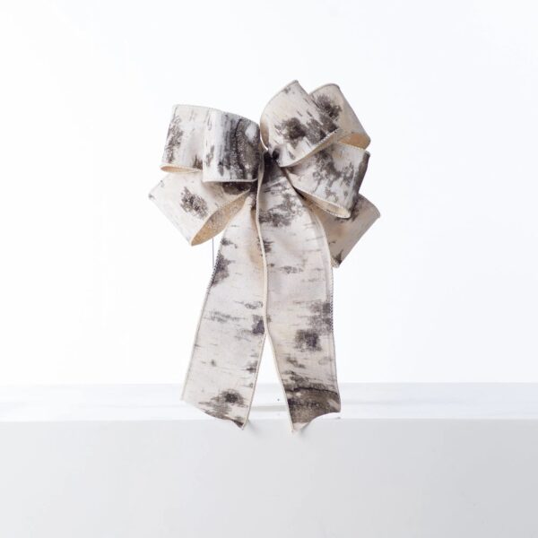 Close-up of blooms and berries on this Gray, Black and White Glittered Ribbon