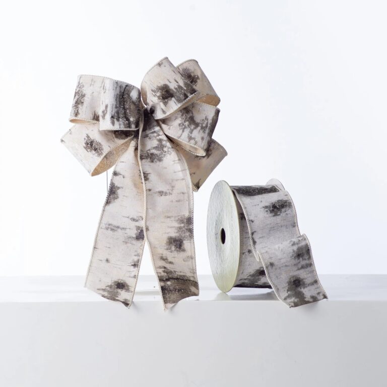 Gray, Black and White Glittered Birch Print Hand - Tied Loop Bow and Ribbon