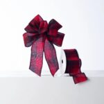 Red and Black Glitter Plaid Flannel Hand - Tied Loop Bow and Spool of Ribbon