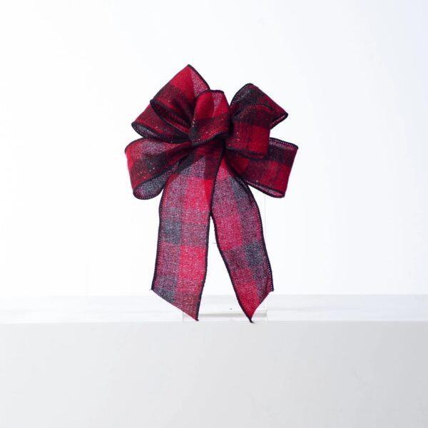 Close-up of blooms and berries on this Red and Black Glitter Plaid Ribbon