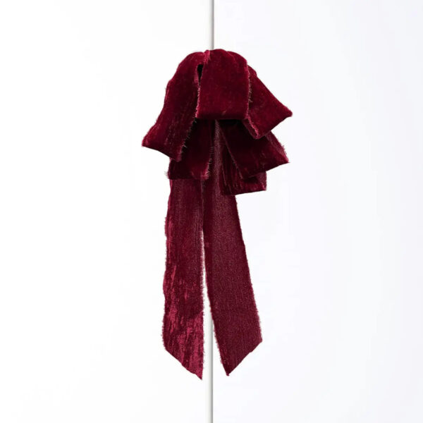 Burgundy Red Raw Edge Silk Velvet Velvet Lux Drape Loop Bow - Burgundy Red