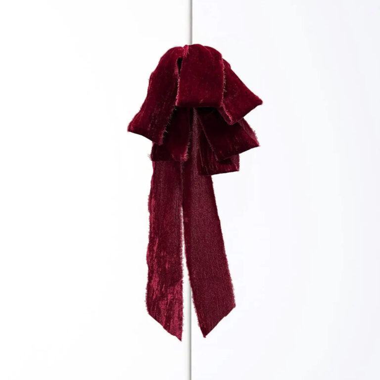 Burgundy Red Raw Edge Silk Velvet Velvet Lux Drape Loop Bow - Burgundy Red