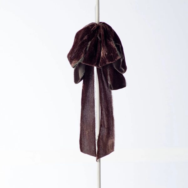 Espresso Brown Raw Edge Silk Velvet Lux Drape Loop Bow - Brown