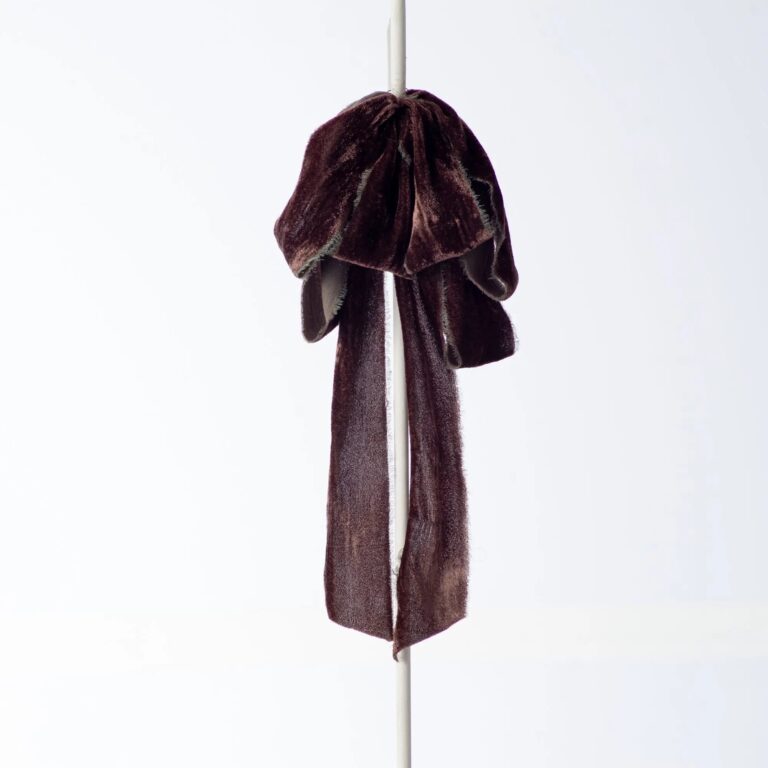 Espresso Brown Raw Edge Silk Velvet Lux Drape Loop Bow - Brown