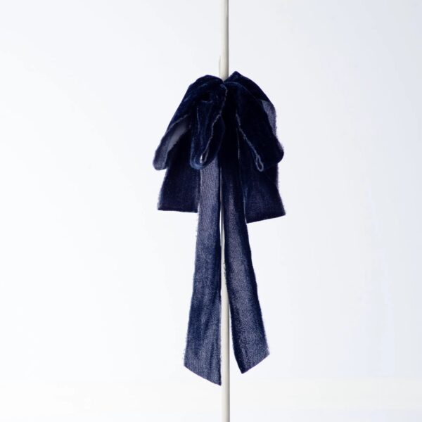 Blue Raw Edge Silk Velvet Lux Drape Loop Bow - Blue