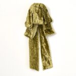 Moss Green Raw Edge Silk Velvet Lux Drape Loop Bow