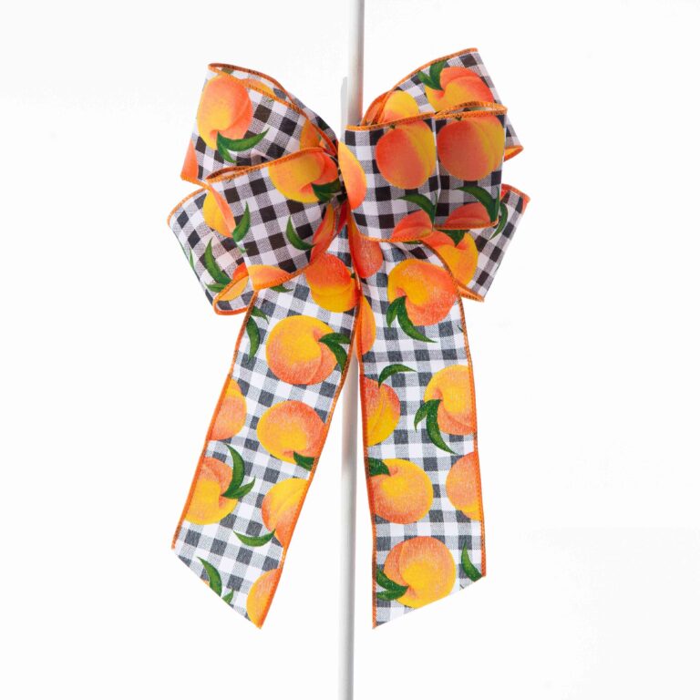Georgia Peach on Black Gingham Hand Tied Bow