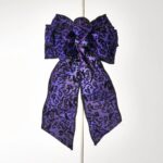 Purple and Black Vampire Bat Dupion Flocked Halloween Wired Bow or Spool of Ribbon