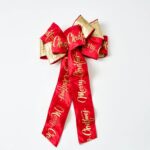 Extra Large Reversed Red and Gold Dupion Merry Christmas Center Loop Bow - Christmas Red