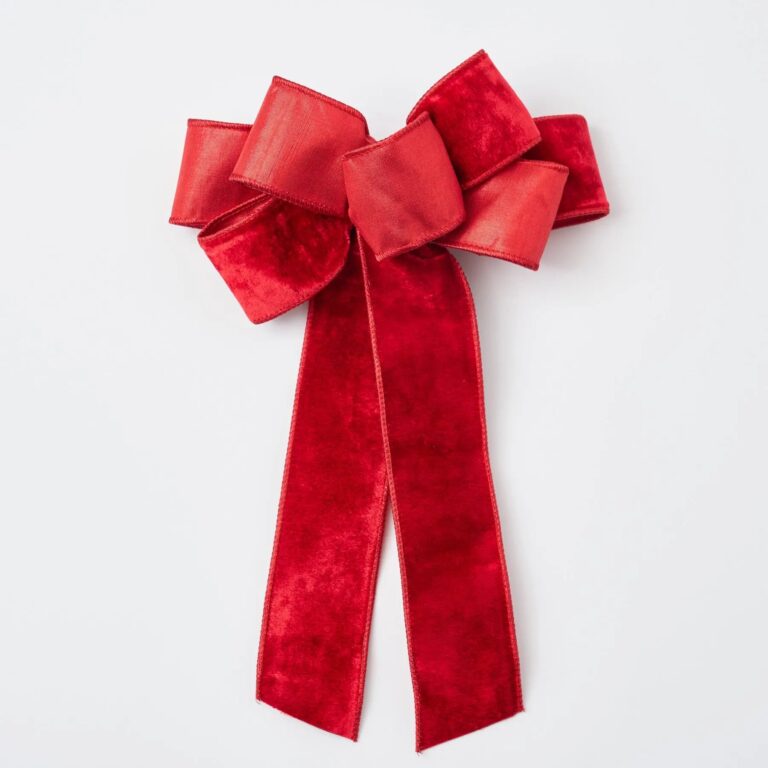 Red Velvet Reversed with Metallic Backing Wire - Lined Hand - Tied Drape Loop Bow