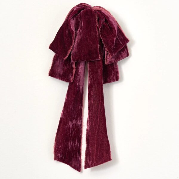 Aubergine Purple Raw Edge Silk Velvet Velvet Lux Drape Loop Bow - Aubergine