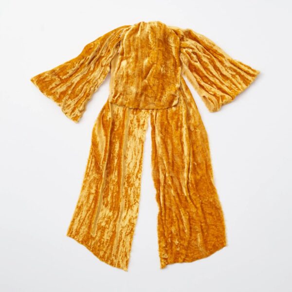 Large Golden Mustard Raw Edge Silk Velvet Lux Drape Loop Bow - Yellow