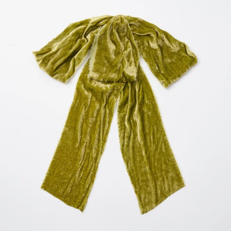Large Moss Green Raw Edge Silk Velvet Lux Drape Loop Bow