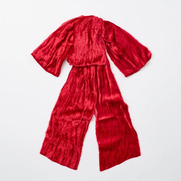 Large Red Raw Edge Silk Velvet Lux Drape Loop Bow - Burgundy Red