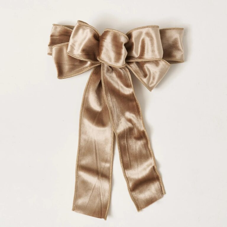 Light Brown Latte Velvet Wire - Lined Hand - Tied Drape Loop Bow