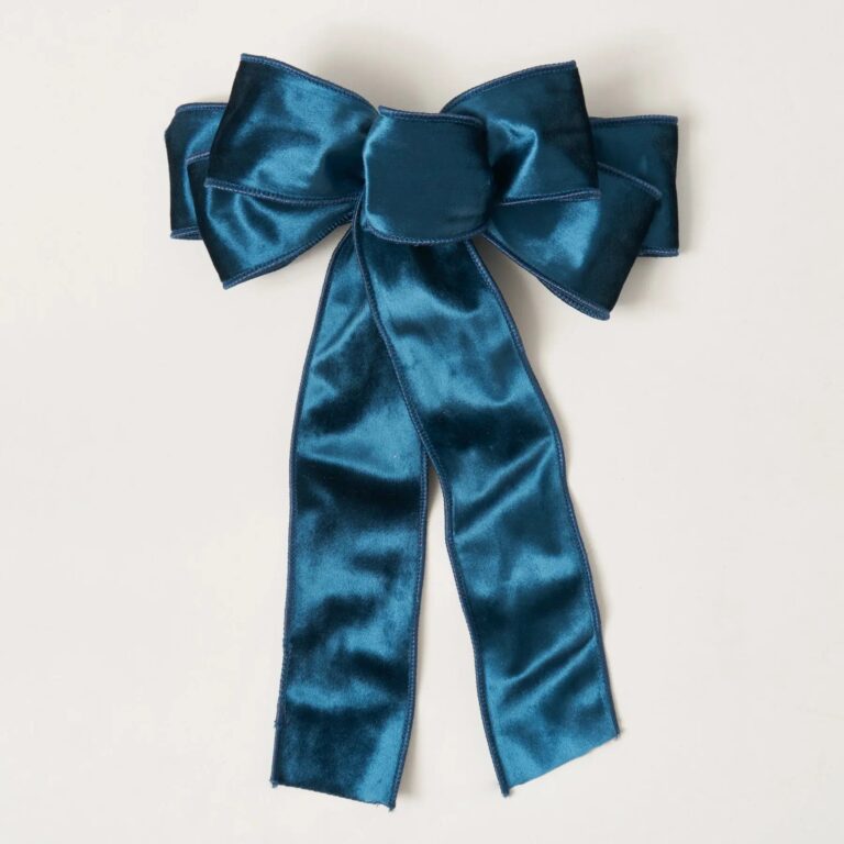 Deep Marine Blue Velvet Wire - Lined Hand Drape Loop Bow - Deep Marine