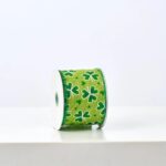 Saint Patrick's Green Clover Linen Wired Ribbon - 10 Yard Spool