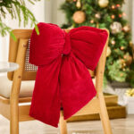 Oversized Large Red Velvet Puffed Pillow Holiday Christmas Bow
