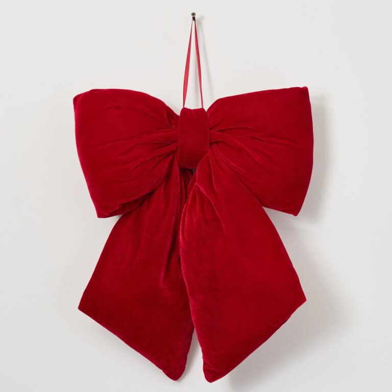 Close-up of blooms and berries on this Oversized Large Red Velvet Puffed Holiday Christmas Bow