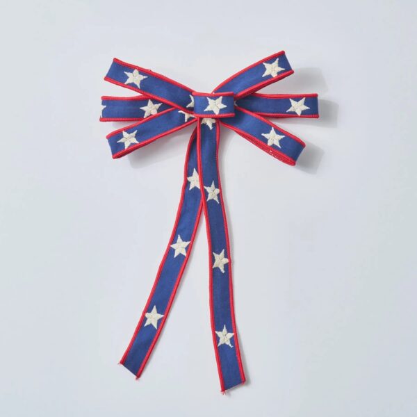 Skinny Americana Blue Ribbon with White Stars and Red Lining Wired Hand - Tied Bow