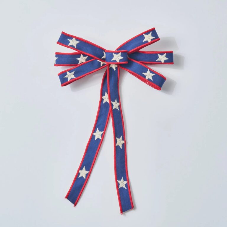 Skinny Americana Blue Ribbon with White Stars and Red Lining Wired Hand - Tied Bow