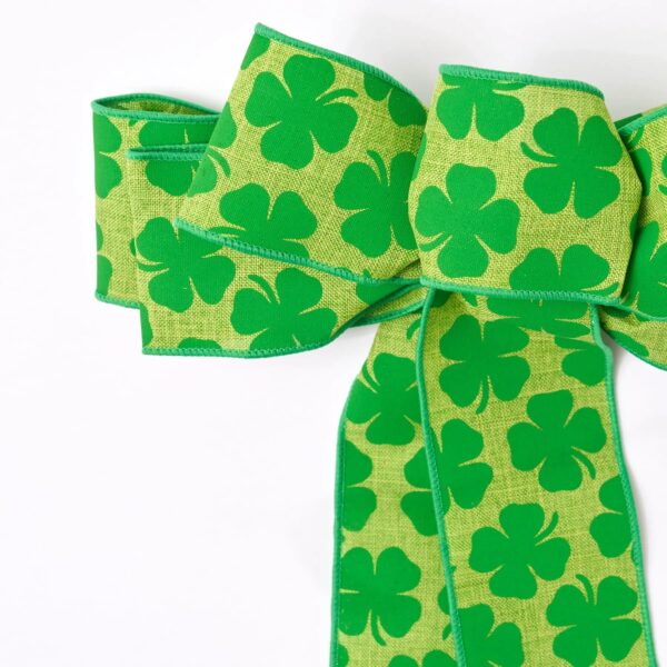Close-up of blooms and berries on this Double Green Shamrock St. Patrick's Hand Tied Bow