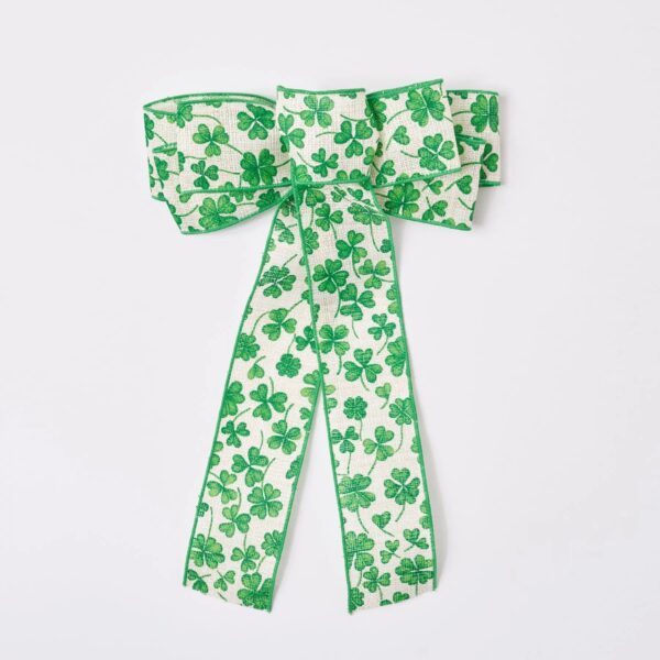 White and Green Shamrock St. Patrick's Day Hand Tied Bow
