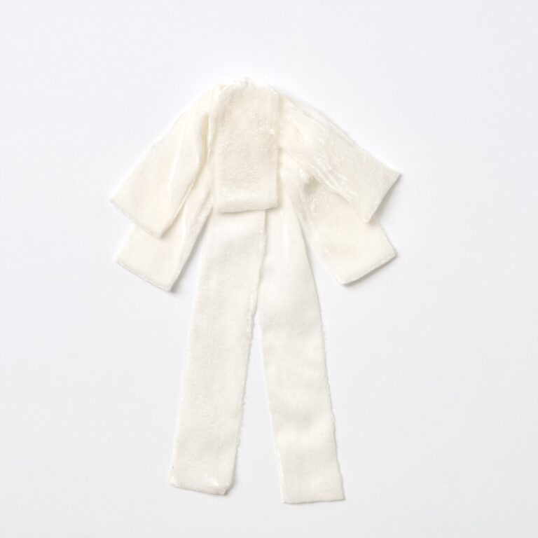 Winter White Velvet Raw Edge Hand - Knotted Drape Loop Bow