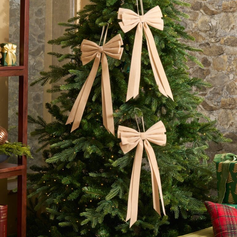 Elegant Champagne Velvet Double Tailed Holiday Christmas Bow - Set of 3 - Champagne