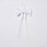 Alternate angle of the Elegant Snow White Velvet Double Holiday Christmas Bow showing wreath face