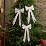 Elegant Snow White Velvet Double Tailed Holiday Christmas Bow - Set of 3 - Snow
