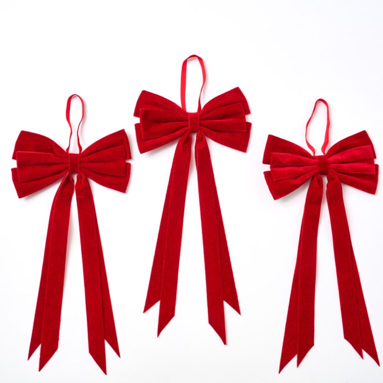 Close-up of blooms and berries on this Elegant Christmas Red Velvet Double Holiday Christmas Bow