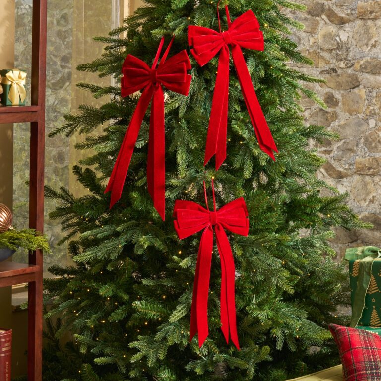 Elegant Christmas Red Velvet Double Tailed Holiday Christmas Bow - Set of 3 - Red
