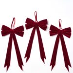 Elegant Deep Burgundy Velvet Double Tailed Holiday Christmas Bow - Set of 3 - Burgundy