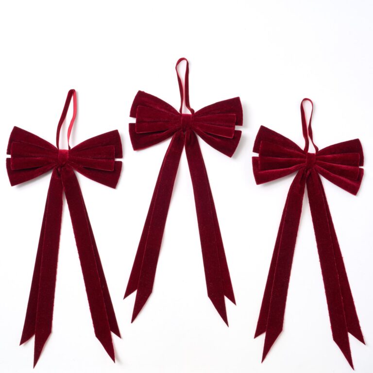 Elegant Deep Burgundy Velvet Double Tailed Holiday Christmas Bow - Set of 3 - Burgundy