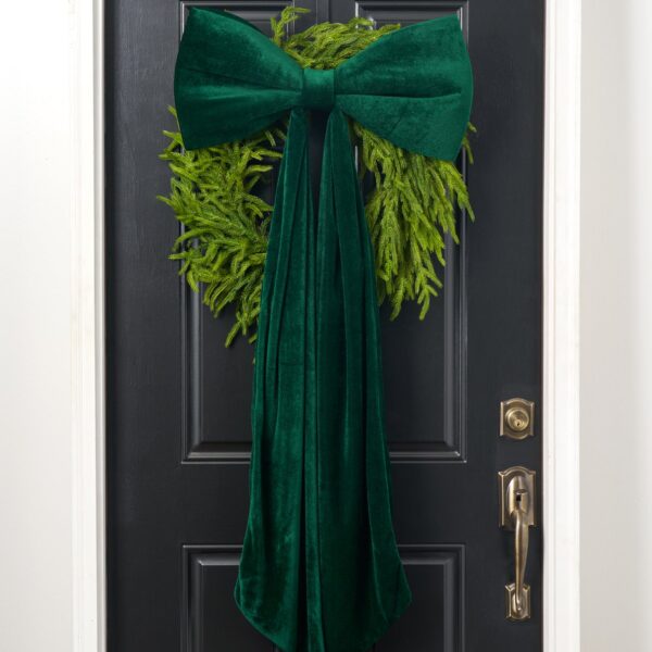 Close-up of blooms and berries on this Extra Large Green Velvet Luxury Holiday Christmas Bow