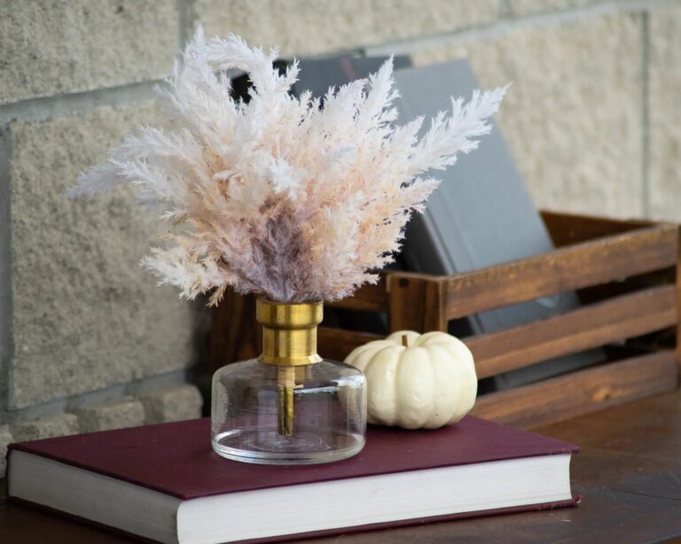 Close-up of vase silhouette detail on this Ombre Pampas Grass Arrangement Glass Bud Vase