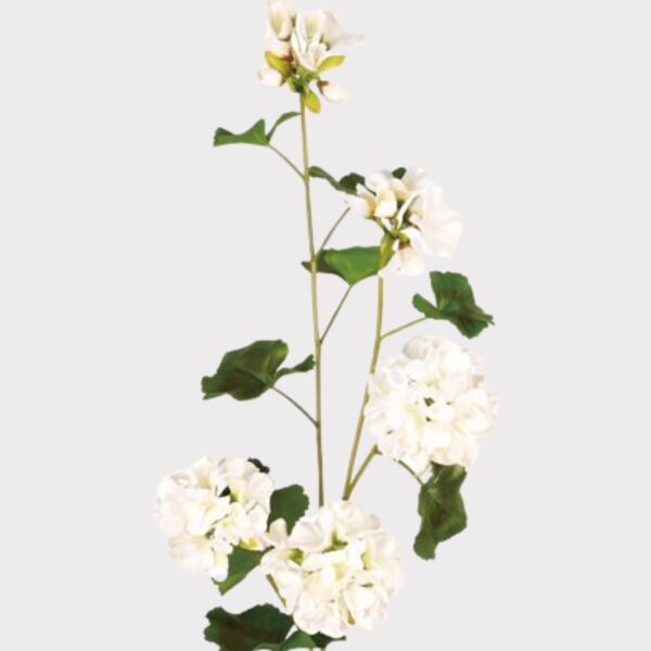 UV Treated White Fake Geranium Indoor Outdoor Flower Branch - 36 inch, faux flower stems