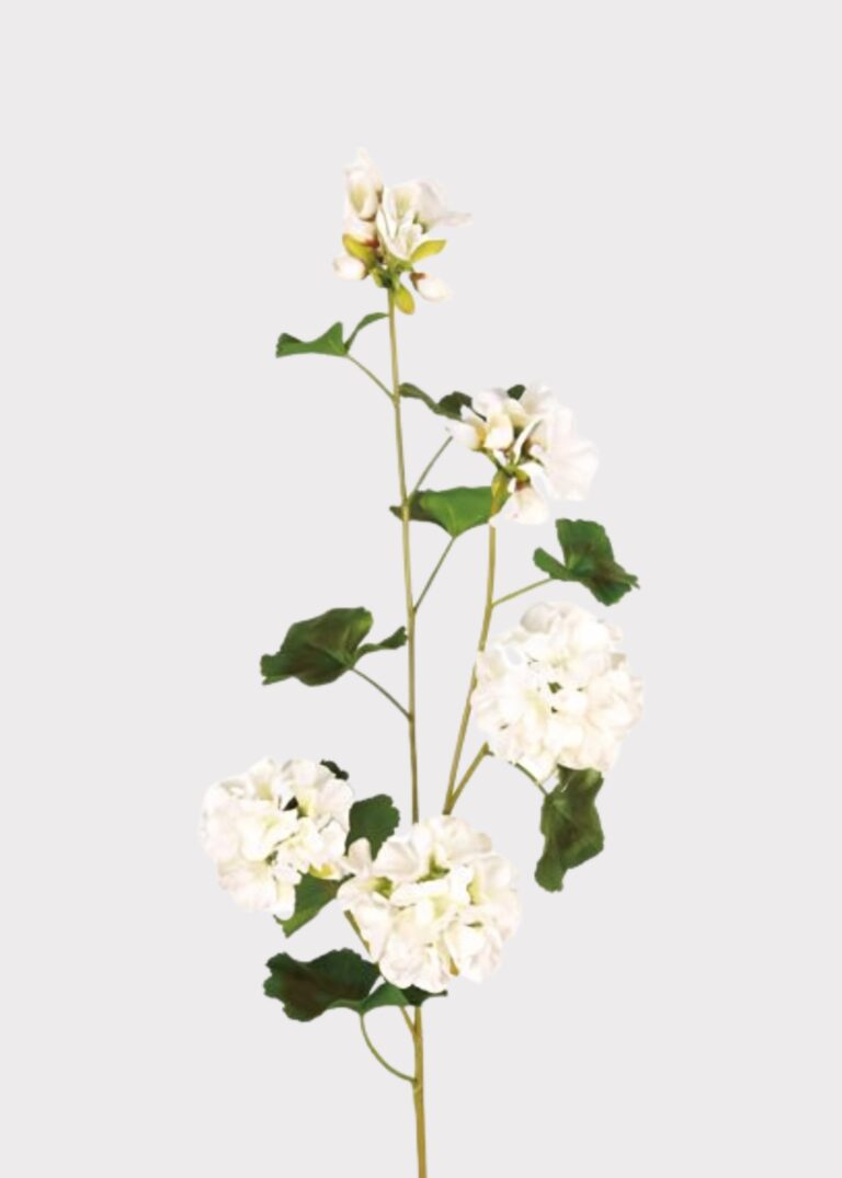 UV Treated White Fake Geranium Indoor Outdoor Flower Branch - 36 inch, faux flower stems