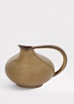Large Ceramic Pitcher Vase with Handle in Caramel Glaze - 8.25 inch Tall