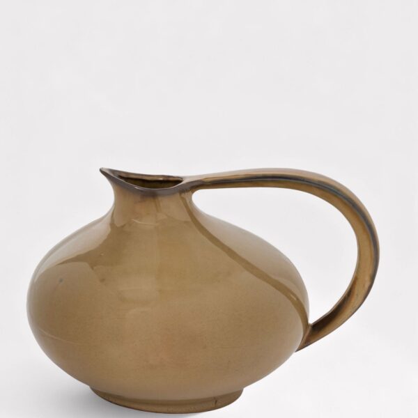 Large Ceramic Pitcher Vase with Handle in Caramel Glaze - 8.25 inch Tall