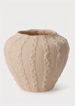 Textured Round Ceramic Argos Vase in Matte Sand Hue - 11.75 inch Tall