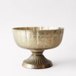 Distressed Gold Metal Compote Bowl - 8 inch Wide, vase