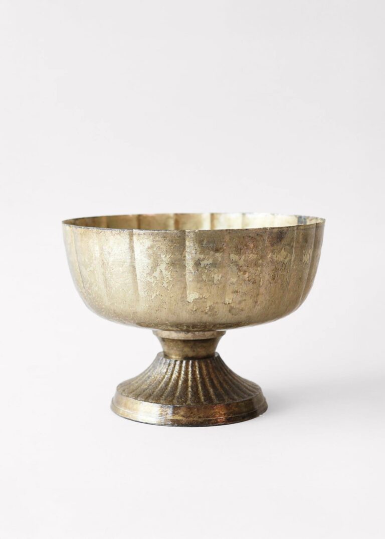 Distressed Gold Metal Compote Bowl - 8 inch Wide, vase