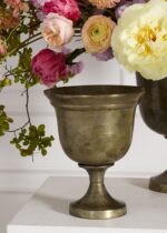Close-up of vase silhouette detail on this Large Aluminum Metal Hullen Urn Hullen Urn Vase