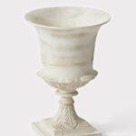 Distressed Metal Urn Vase in Warm White - 14.5 inch Tall