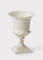 Distressed Metal Urn Vase in Warm White - 14.5 inch Tall